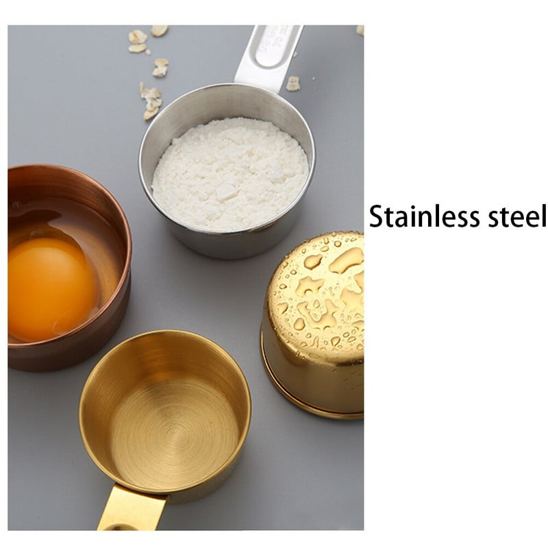 Set od 8 komada, mjerna posuda od nehrđajućeg čelika od ružičastog zlata i žlice s ugraviranim mjerama Izljevci za izlijevanje Zrcalno polirana kuhinjska naprava