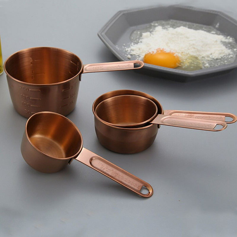 Set od 8 komada, mjerna posuda od nehrđajućeg čelika od ružičastog zlata i žlice s ugraviranim mjerama Izljevci za izlijevanje Zrcalno polirana kuhinjska naprava