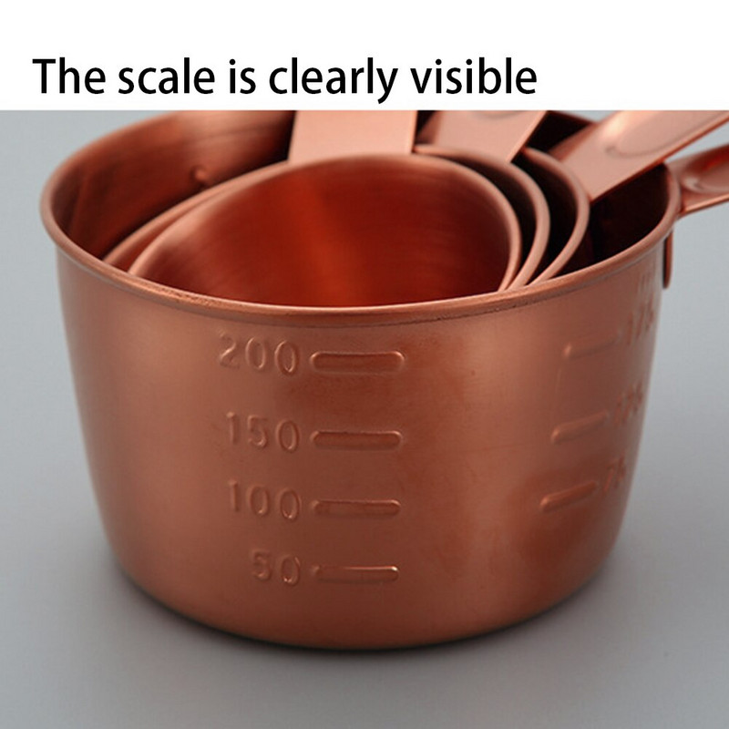 Set od 8 komada, mjerna posuda od nehrđajućeg čelika od ružičastog zlata i žlice s ugraviranim mjerama Izljevci za izlijevanje Zrcalno polirana kuhinjska naprava