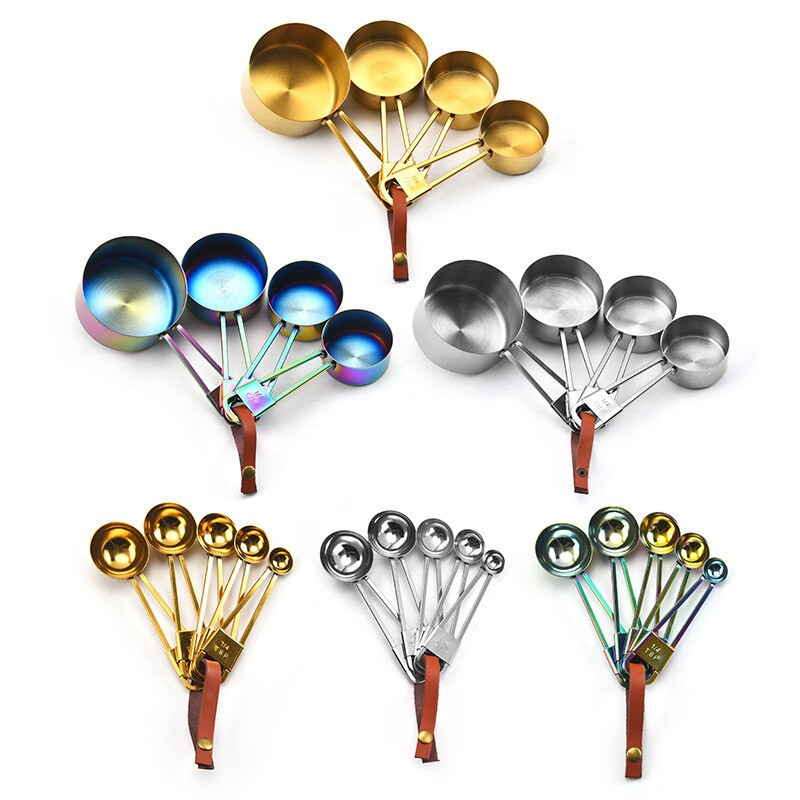 Jaswehome 9 komada vrhunskih mjernih posuda i žlica od nehrđajućeg čelika Set žličica za kavu Set kuhinjskih naprava Metalni alati za pečenje
