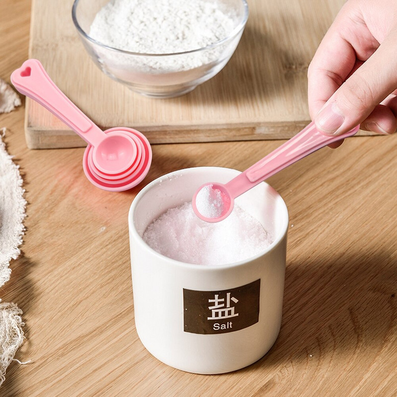 Set mjernih žlica od 5 komada, plastična mjerna žlica za gnijezdo Izvrsna za kuhanje i pečenje, ružičasta