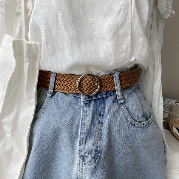 Ženski retro kožni remen sa okruglom kopčom