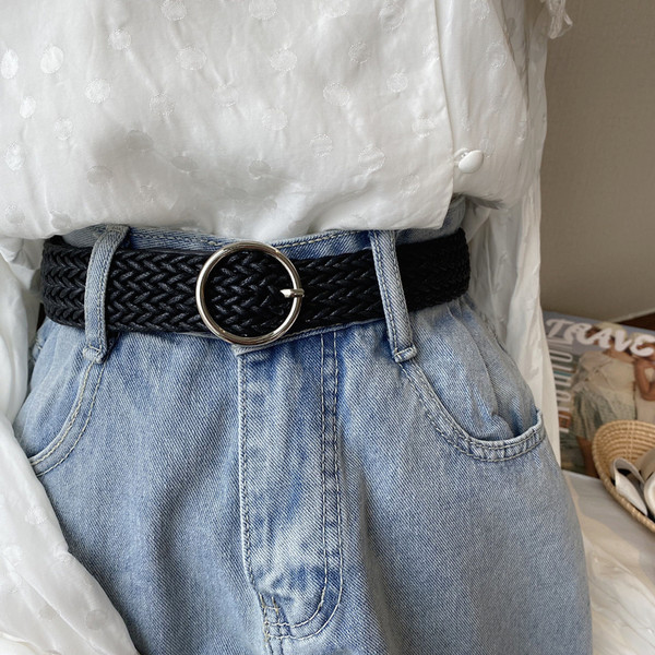 Ženski retro kožni remen sa okruglom kopčom