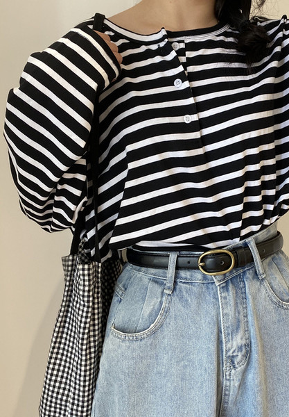 Ženski tanki kožni remen crne boje