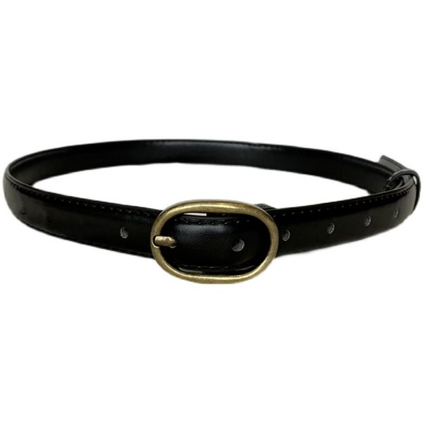 Ženski tanki kožni remen crne boje