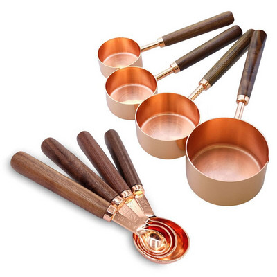 4/8 komada mjerna šalica od nehrđajućeg čelika žlica drvena drška lopata za kavu barmen kuhinjske ljestve gadget set