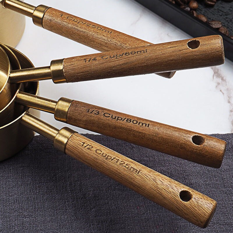 4/8 komada mjerna šalica od nehrđajućeg čelika žlica drvena drška lopata za kavu barmen kuhinjske ljestve gadget set