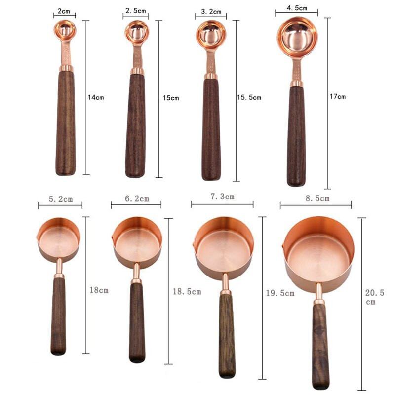 4/8 komada mjerna šalica od nehrđajućeg čelika žlica drvena drška lopata za kavu barmen kuhinjske ljestve gadget set