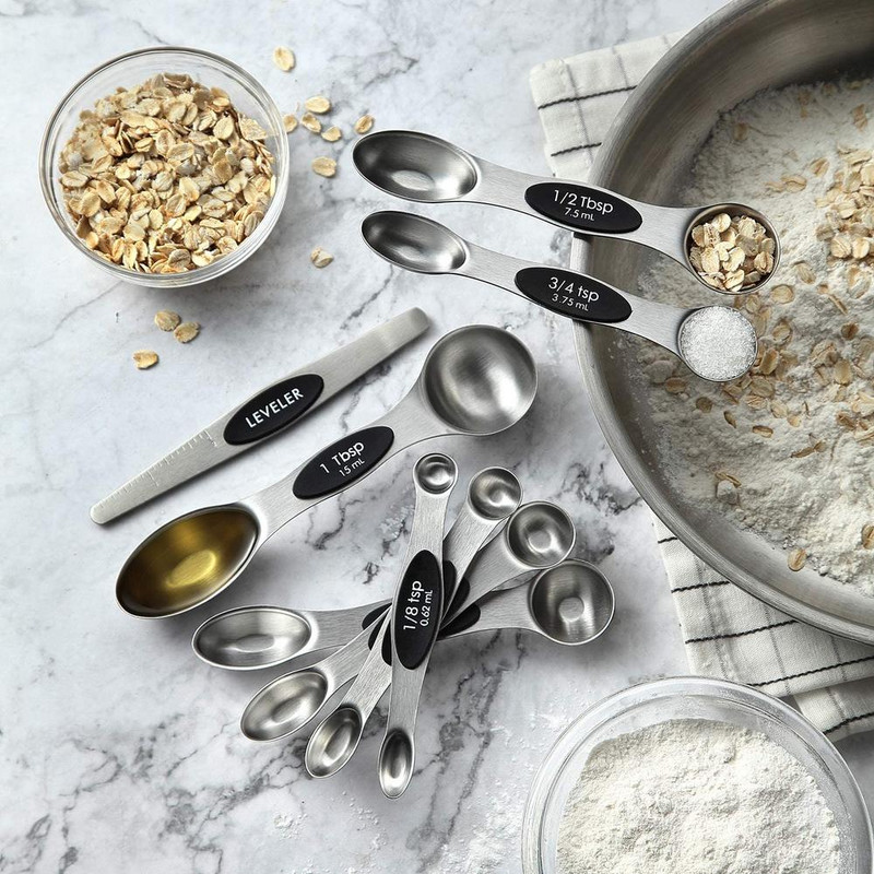 8PCS Magnetski set čajnih žličica za mjerenje od nehrđajućeg čelika stane u staklenke za začine Dvoglave mjerne žlice Kuhinjski alati za pečenje