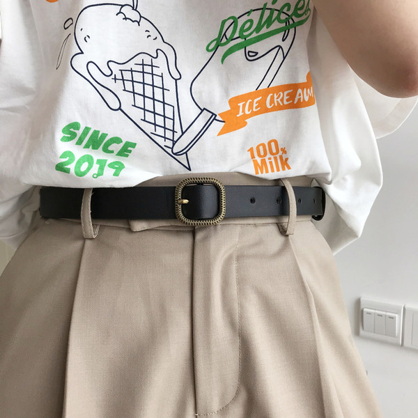 Curea de dama din piele ecologica cu catarama metalica patrata