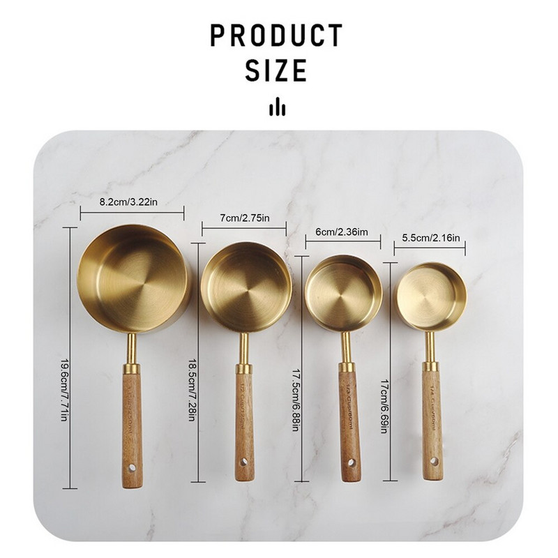 4 kom mjerna žlica za pečenje/višenamjenska žlica Dodaci za pečenje od nehrđajućeg čelika s drvenom ručkom Kuhinjski dodatak