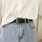 Curea de dama din piele cu catarama metalica in relief