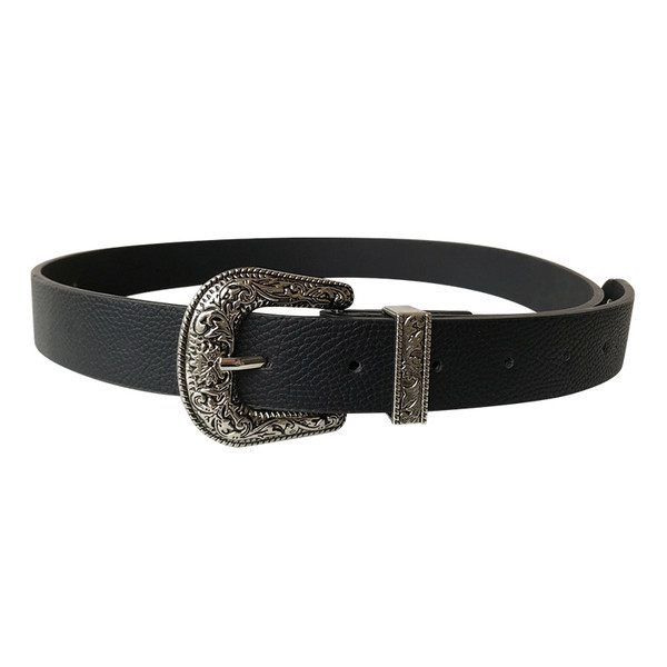 Curea de dama din piele cu catarama metalica in relief