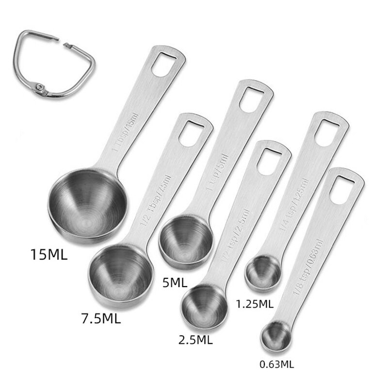 6Pcs/Set Mjerna žlica 430 nehrđajući čelik Alati za mjerenje pečenja Prijenosni višenamjenski srebrni kuhinjski pribor