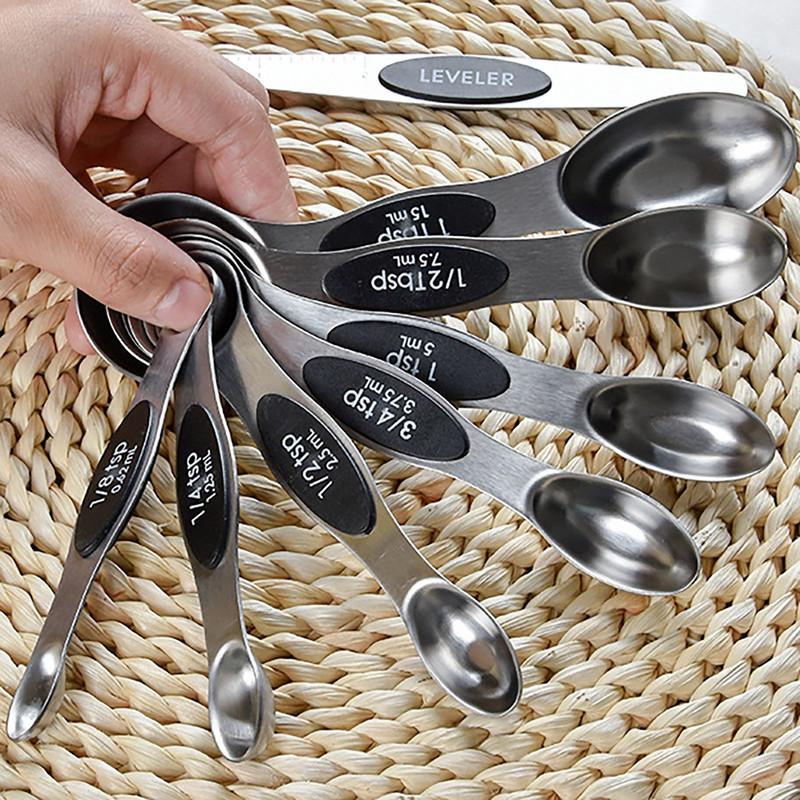 Set mjernih žlica od nehrđajućeg čelika, magnetska usisna žlica s dvostrukom glavom, žlica za pečenje, kuhinjski alat za kuhanje