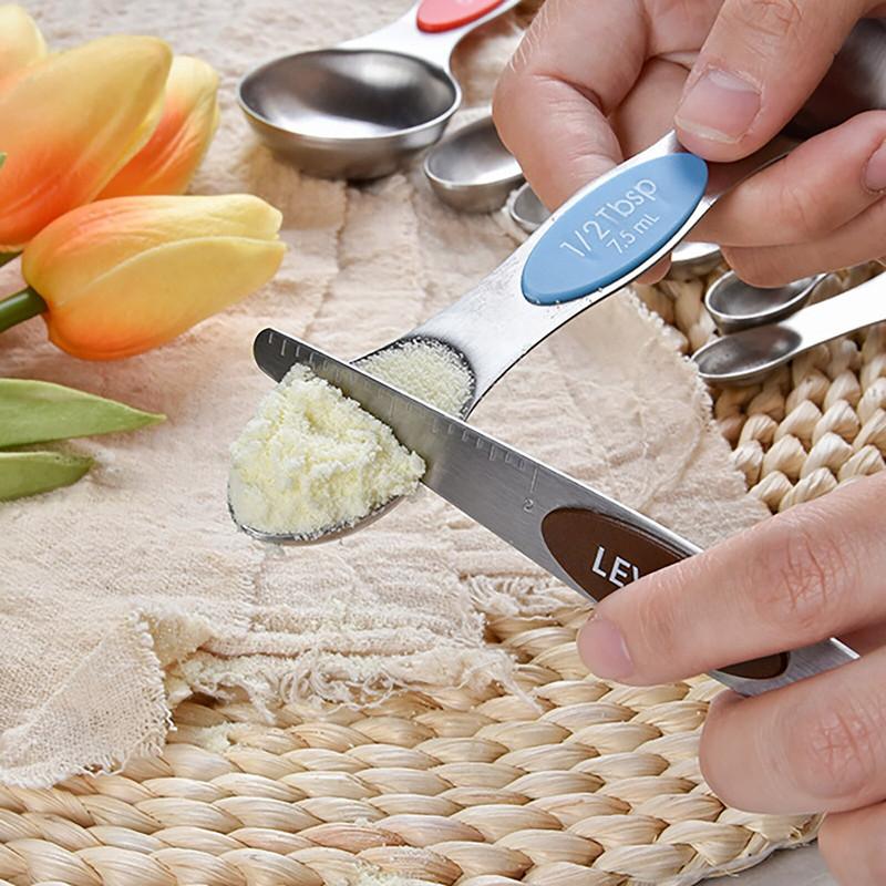 Set mjernih žlica od nehrđajućeg čelika, magnetska usisna žlica s dvostrukom glavom, žlica za pečenje, kuhinjski alat za kuhanje