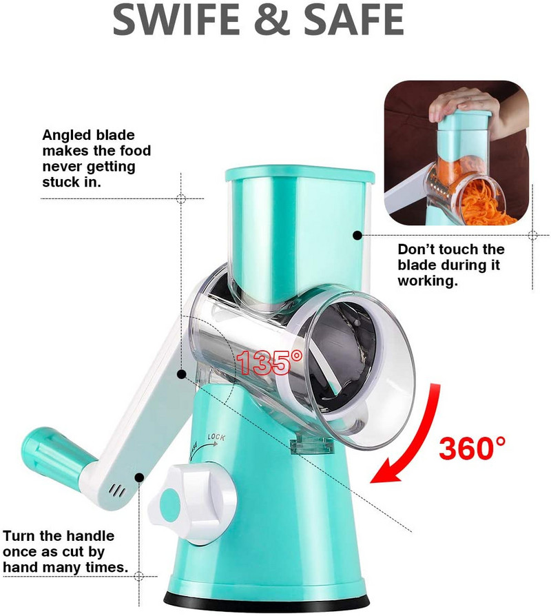3 u 1 rotacijski rezač povrća s ručkom Mlin za mljevenje oraha Sjeckalica za sir Spiralizator krumpira Alati za salatu Kuhinjski kućni dodaci