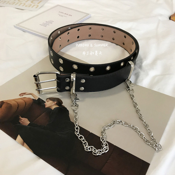 Ženski kožni remen sa lancem - crne boje