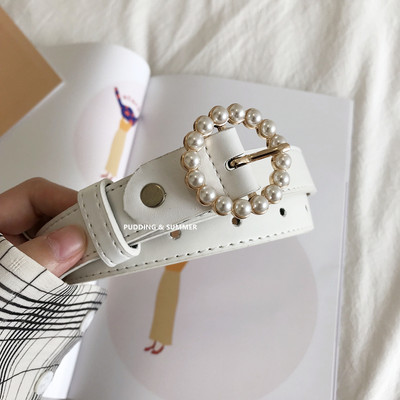 Moderan ženski remen od eko kože sa bisernim ukrasom