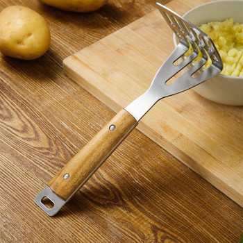 Ξύλινη λαβή από ανοξείδωτο ατσάλι Πρεσαριστής πατάτας για οικιακή κουζίνα Χρησιμοποιήστε εργαλεία φρούτων λαχανικών