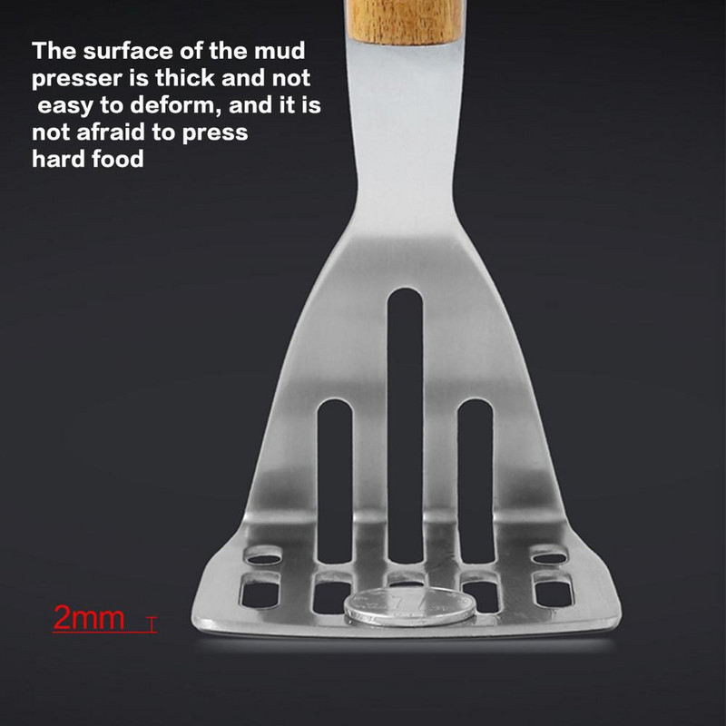 Gnječilica za krumpir od nehrđajućeg čelika s drvenom ručkom za upotrebu u kućnoj kuhinji Alati za voće i povrće