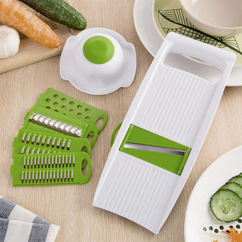 Многофункционална резачка за зеленчуци, ръчна резачка за зеленчуци с 5 сменяеми приставки за корейски моркови, кухненски инструменти