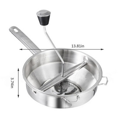 Nehrđajući čelik Dobro prianjanje Mlin za hranu Cijeđenje voća i povrća Pire krumpir Kapacitet 2 litre 3 diska za mljevenje Može se prati u perilici posuđa