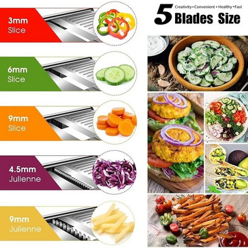 Мандолина от неръждаема стомана 304 Професионален нож за нарязване на зеленчуци Регулируем нож Ренде за зеленчуци с остриета Кухненски аксесоари