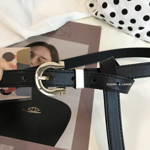 Curea de dama din piele ecologica cu catarama aurie