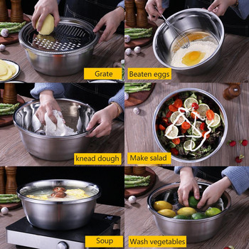 3 τμχ/Σετ Πολυλειτουργικοί τρίφτες κουζίνας Τυρί με ανοξείδωτη λεκάνη αποστράγγισης για λαχανικά Φρουτοσαλάτα Gadgets κουζίνας