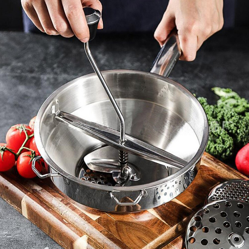 Bulvių grūstuvės spaustukas, plienas, nerūdijantis česnakas, įrankis, vaisių spaudimo mašina, pjaustyklė Maisto bulvių košės spaustuvai daržovių daržovės