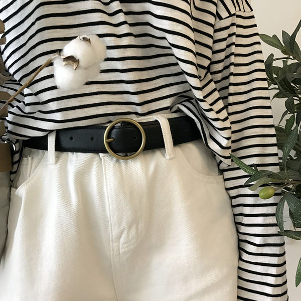 Curea retro dama din piele ecologica cu catarama rotunda