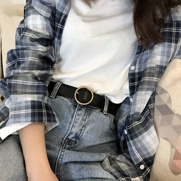 Curea retro dama din piele ecologica cu catarama rotunda