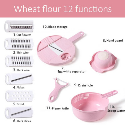 Rezač povrća 12 u 1 višenamjenski ručni rezač za guljenje voća i krumpira ribež za mrkvu s košaricom Kuhinjski pribor Naprave