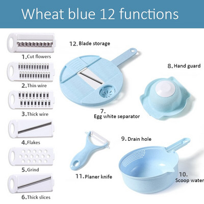 Rezač povrća 12 u 1 višenamjenski ručni rezač za guljenje voća i krumpira ribež za mrkvu s košaricom Kuhinjski pribor Naprave