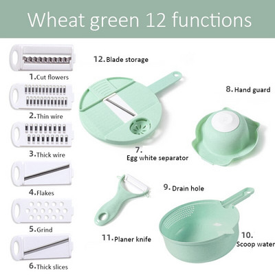 Rezač povrća 12 u 1 višenamjenski ručni rezač za guljenje voća i krumpira ribež za mrkvu s košaricom Kuhinjski pribor Naprave