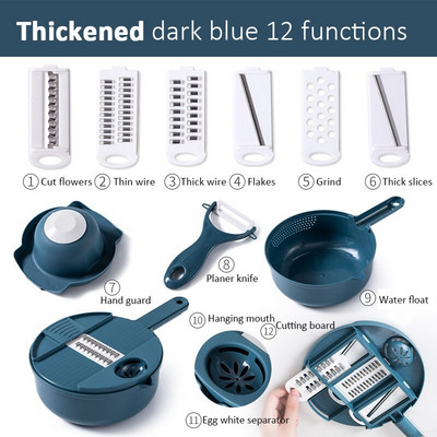 Rezač povrća 12 u 1 višenamjenski ručni rezač za guljenje voća i krumpira ribež za mrkvu s košaricom Kuhinjski pribor Naprave