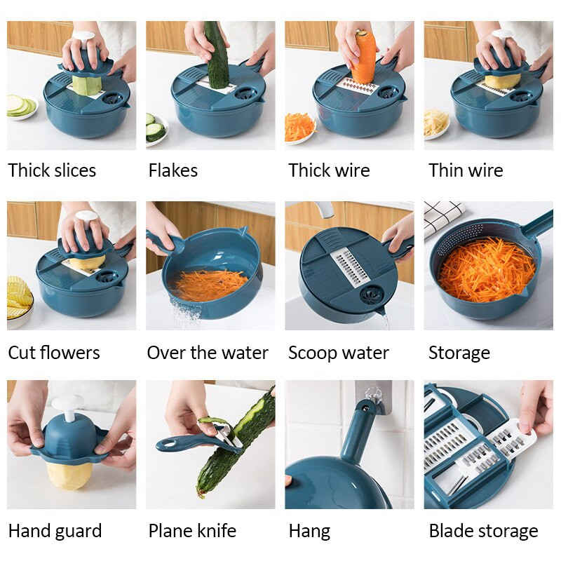 Rezač povrća 12 u 1 višenamjenski ručni rezač za guljenje voća i krumpira ribež za mrkvu s košaricom Kuhinjski pribor Naprave