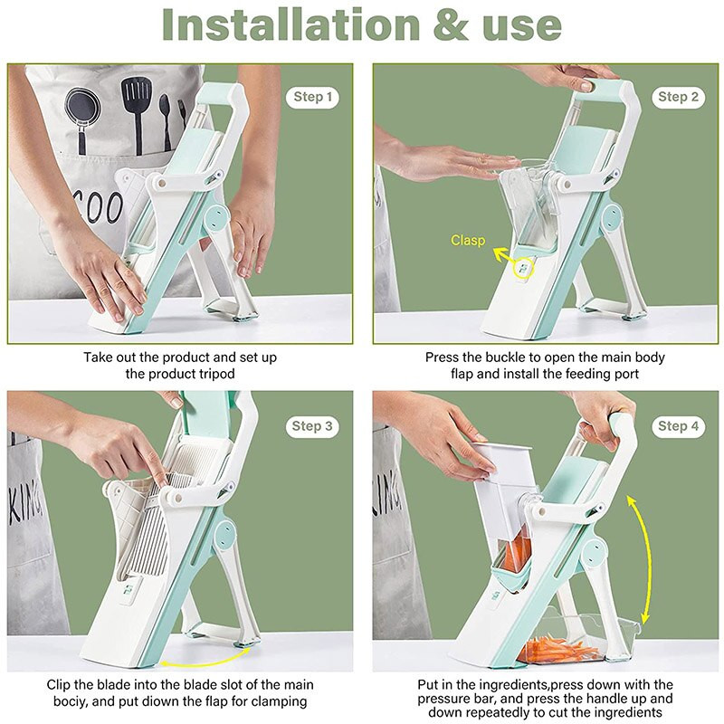 Mandolin Višenamjenski rezač povrća Sjeckalica za hranu Rende Rezač Sigurni kuhinjski dodaci s posudom i 5 zamjenjivih oštrica