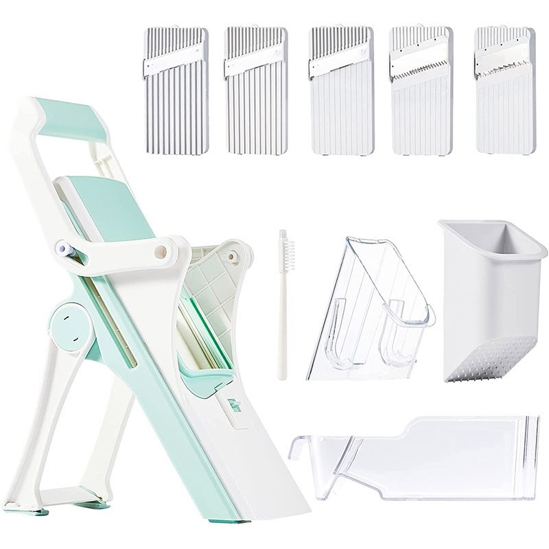 Mandolin Višenamjenski rezač povrća Sjeckalica za hranu Rende Rezač Sigurni kuhinjski dodaci s posudom i 5 zamjenjivih oštrica