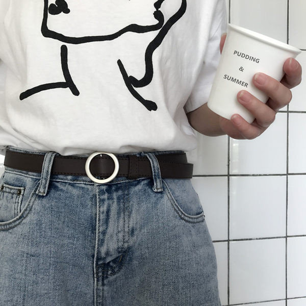 Curea de dama din piele ecologica - cu catarama rotunda