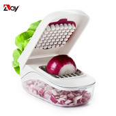 Sjeckalica za povrće i luk s posudom za pohranu Oštrice od nehrđajućeg čelika Drobilica hrane Kuhinjski rezač Alat Voće Gadget Dodaci