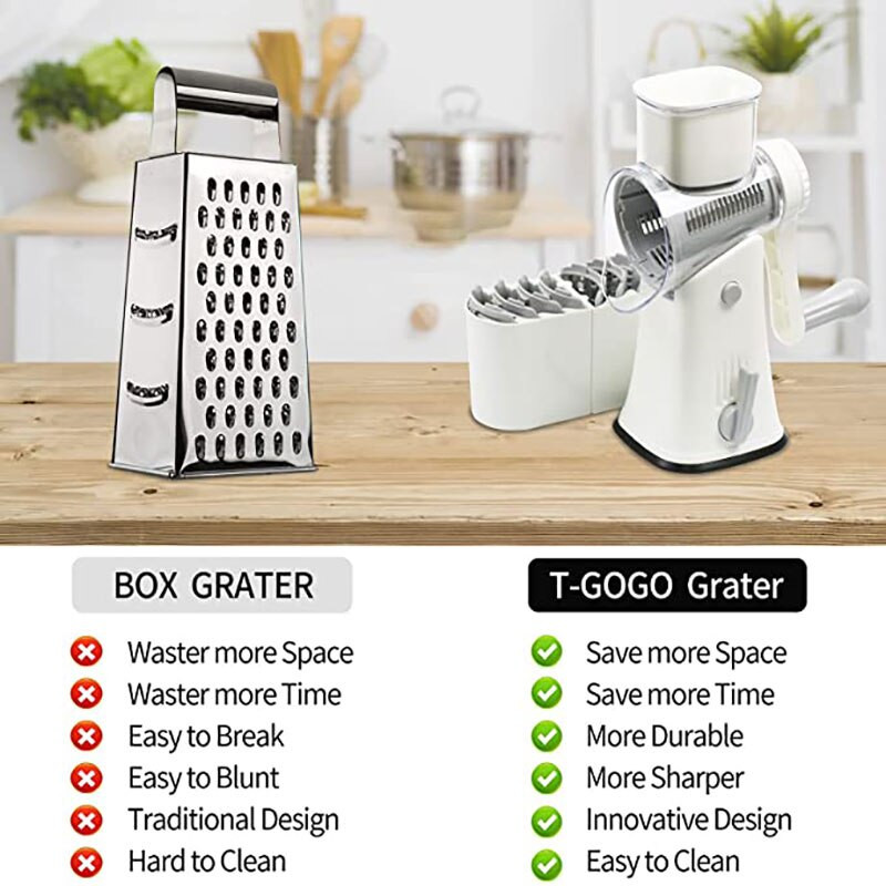 Daugiafunkcis virtuvės daržovių smulkintuvas, profesionalus rankinis sukamasis vaisinių daržovių riešutų trintuvas