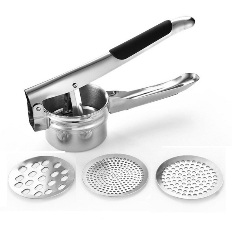 Rozsdamentes acél burgonyanyomó többfunkciós kézi konyhai rizs zöldség, gyümölcs iszapprés készítő eszköz, cserélhető konyhába