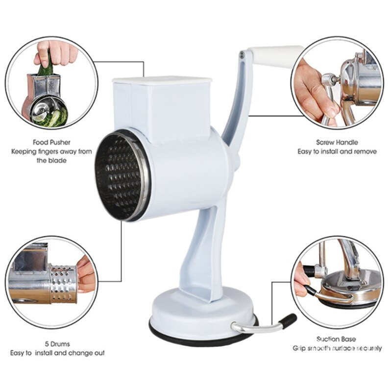 Új növényi sajtreszelő, rotációs aprító, kézi aprító salátaszeletelő, többfunkciós kézi reszelő, 5 pengés