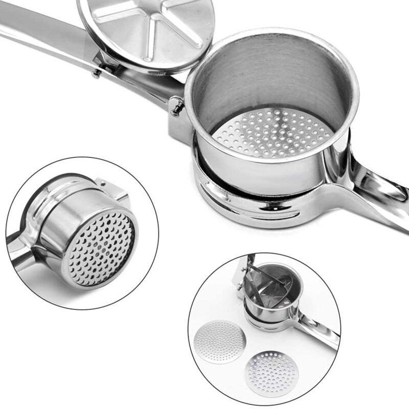 Rozsdamentes acél burgonyatörőgép 3 cserélhető tárcsával finom, közepes és durva burgonyához, könnyen használható burgonyához