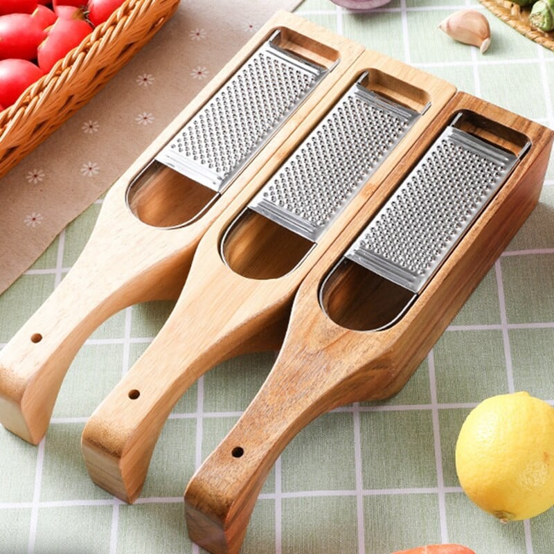 Rozsdamentes acél sajtreszelő kivehető akácfa kollektor sajtreszelővel doboz sajt szerszámokkal