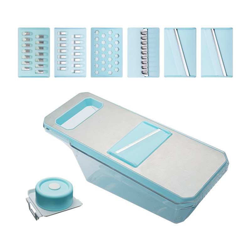 Praktiškas gaminimo įrankis, neslystantis, 6 peiliukai, vaisių trintuvas, daržovių pjaustytuvas su nutekėjimo krepšeliu, rankų apsauga, smulkinimo namų virtuvė