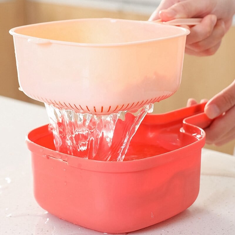 Praktikus, többfunkciós zöldségvágó, vízkanál alakú, kétrétegű lefolyó, 2 pengés gyümölcs- és zöldségszeletelő