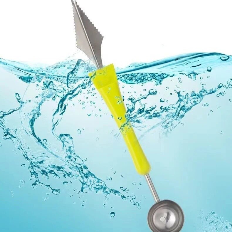 3 az 1-ben gyümölcsgombóc, többfunkciós, duplafejű szett faragó kés Görögdinnye zsák gombóc mageltávolító tálca